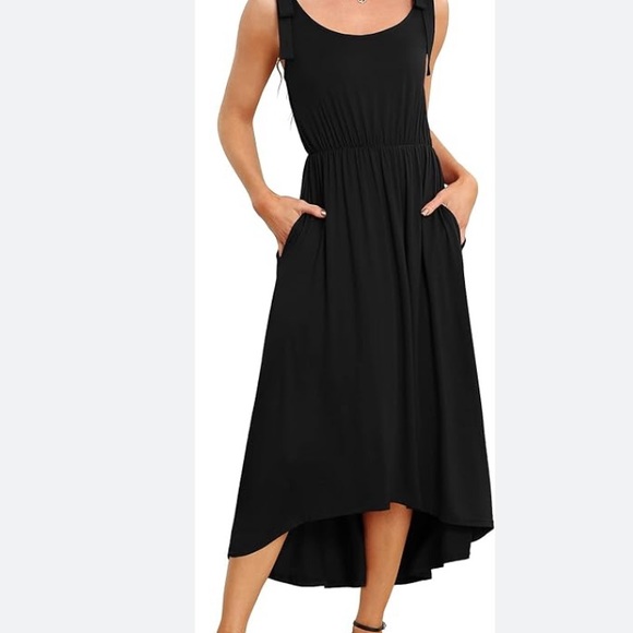 JONATHAN MARTIN Black Stretch Jersey Knit Midi Dress Sleeveless Hi low XL - Picture 1 of 7